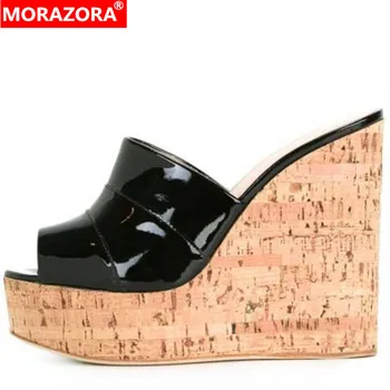 

MORAZORA 2020 women slipper solid colors peep toe sexy European Style wedges platform shoes ladies summer slipper big size 45