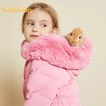 

Balabala Girl down jacket 2020 new winter children mid-length fur collar jacket baby autumn and winter hooded jacket