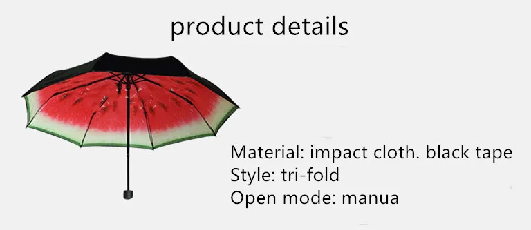 Watermelon Creative Sunshade Black Umbrella Rain Dual-use Three-fold Umbrella Black Plastic Printing Umbrella