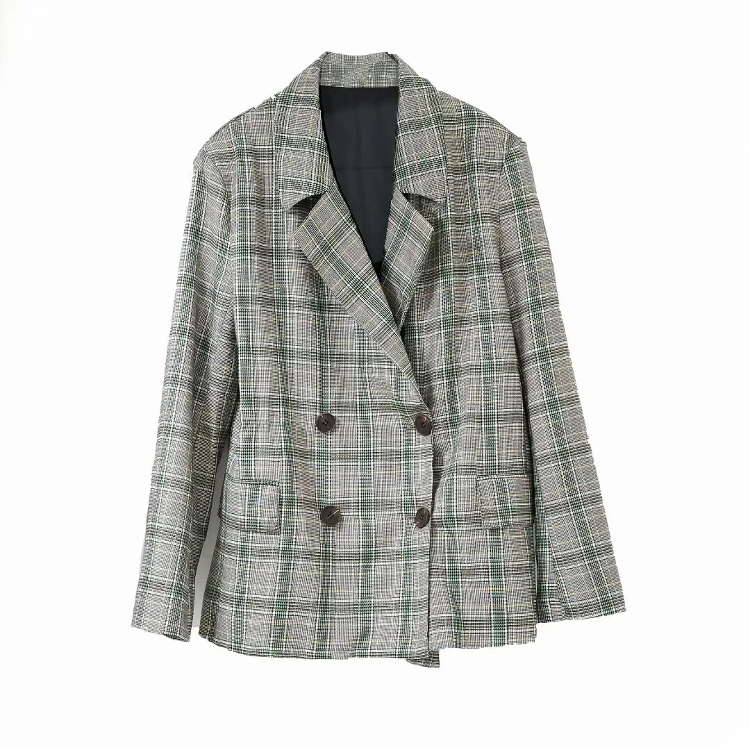 

Jd10 2019 Autumn New Style WOMEN'S Dress-Style Urban Mixed Colors Pattern Fold-down Collar Double Breasted Suit Jacket