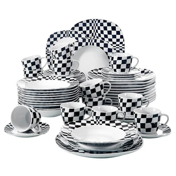 

VEWEET LOUISE 60-Piece Porcelain Ceramic Dinnerware Tableware Set with 12*Dessert Plate,Soup Plate,Dinner Plate,Cup&Saucer