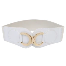Золотой тон двойной D кольцо пряжки с белым широкий эластичный пояс для женщин