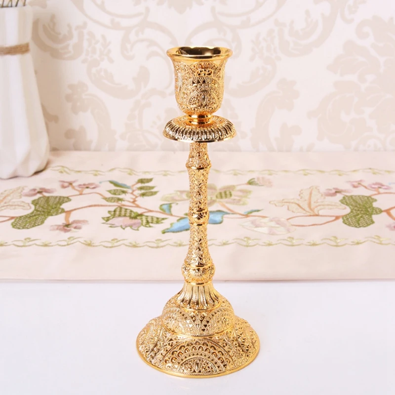 Metal Candle Holder Stand Candelabra Taper Golden Candlestick Floral Peacock Embossed Wedding Event Party Candelabra