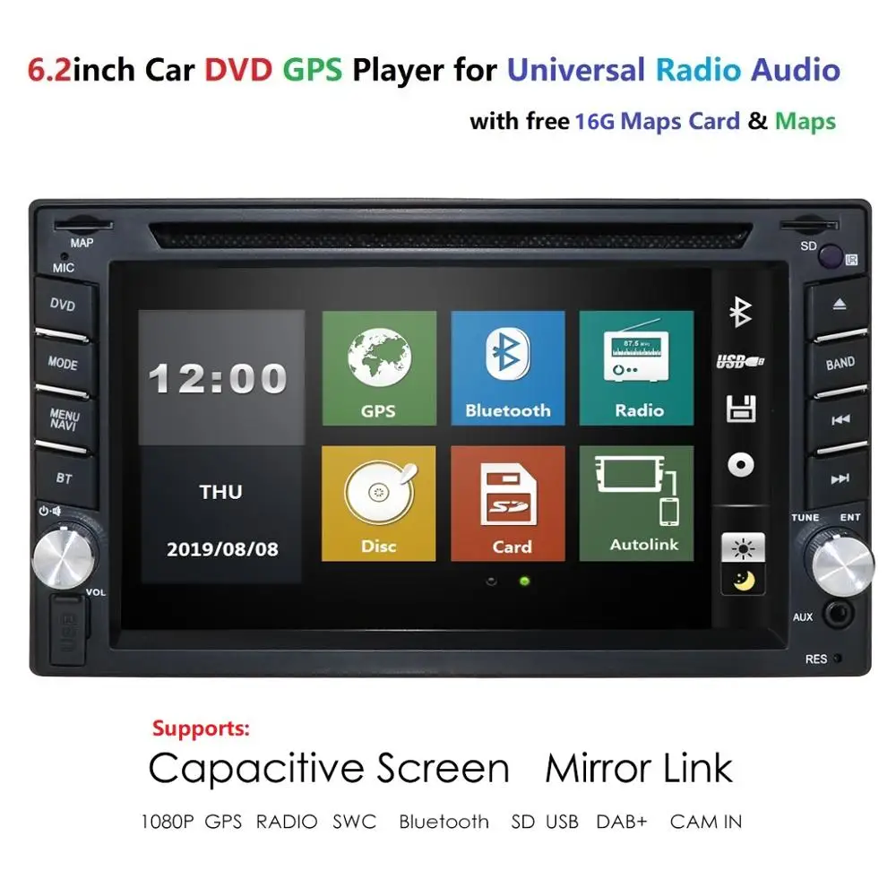 Автомобильный Электронный 2 din Автомобильный dvd-плеер gps навигация 6,2 дюймов 2din универсальный автомобильный Радио в тире Bluetooth стерео видео роутер SWC с бесплатной картой