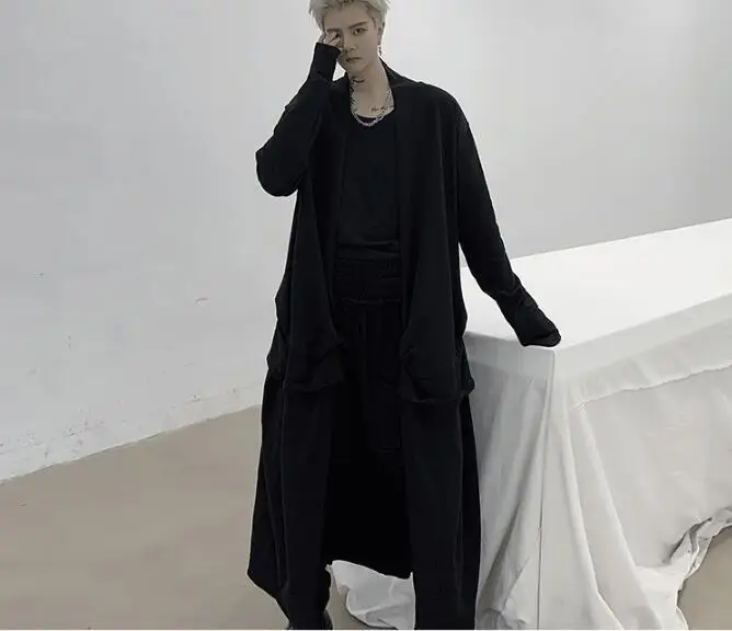 M-XL! Весенний Темный стиль, индивидуальный дизайн, мужской свободный Тренч средней длины выше колена, мужская куртка