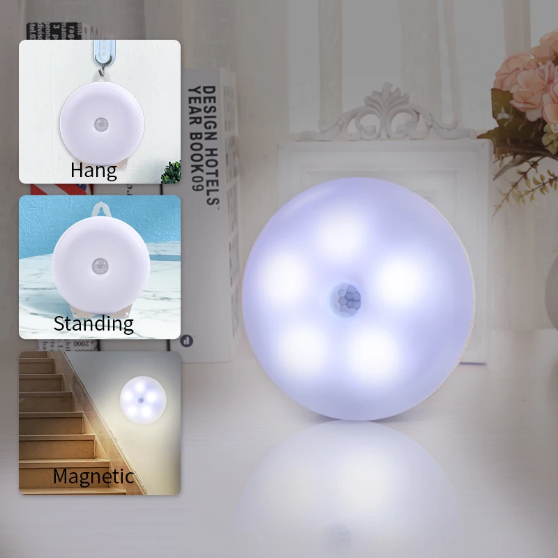 PIR Motion Sensor Home USB LED Magnetic Night Light Hallway Cabinet Stair Lamp 