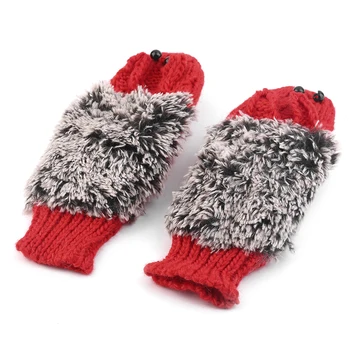 

Girls Fashion Novelty Winter Warm Outdoor Indoor Full Finger Double Layer Gloves Woman Cartoon Hedgehog Plush Mittens