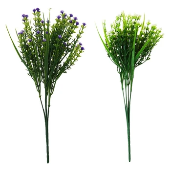 

Big Sale 2 Branch Small Artificial Plants Grass Fake Floral Plastic Eucalyptus Flowers For Hotel Wedding Table Decor (Purple/Whi
