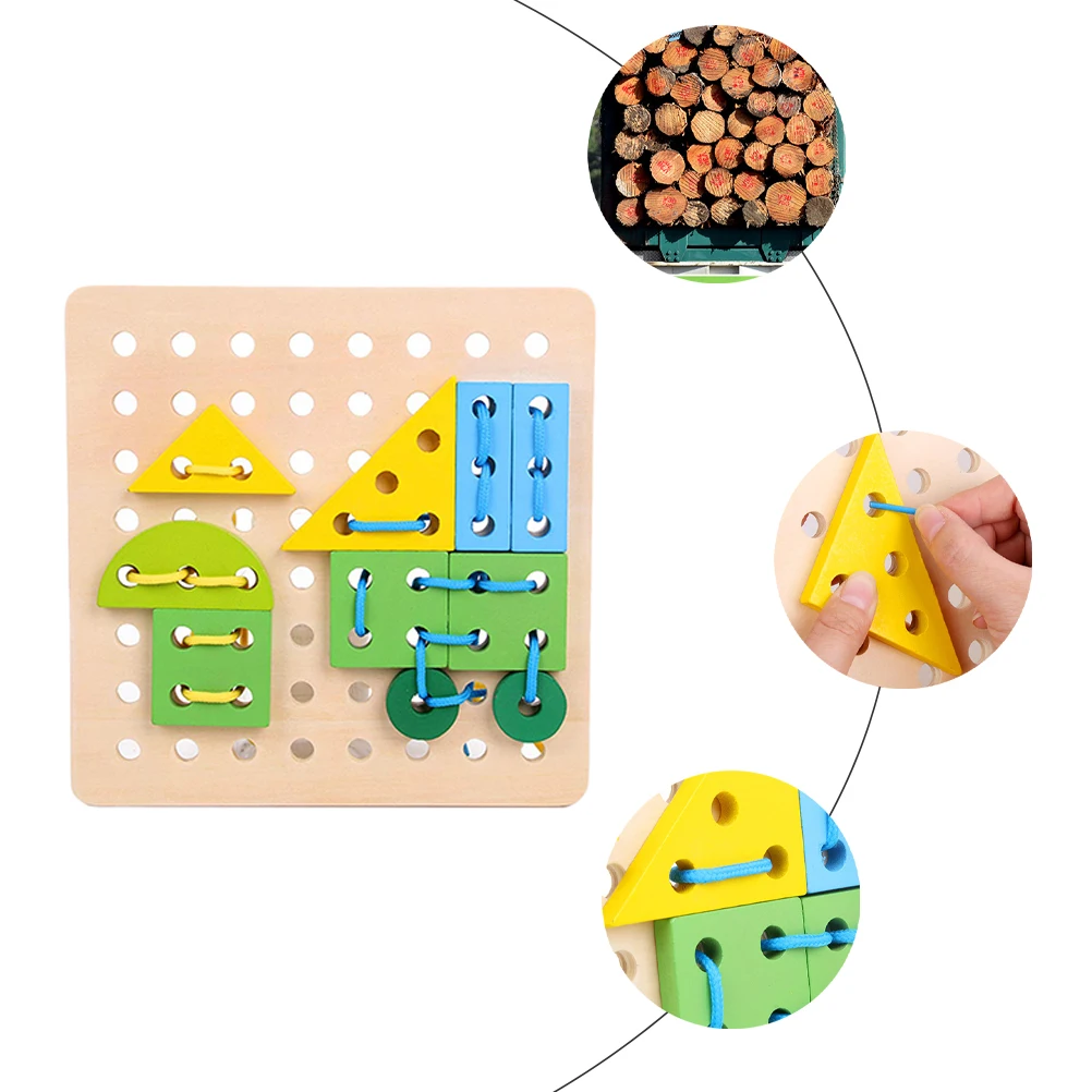 Baby Creative Education Toys Wooden Lace Board Puzzle Block Stringing Threading Toy Educational Gift For Children
