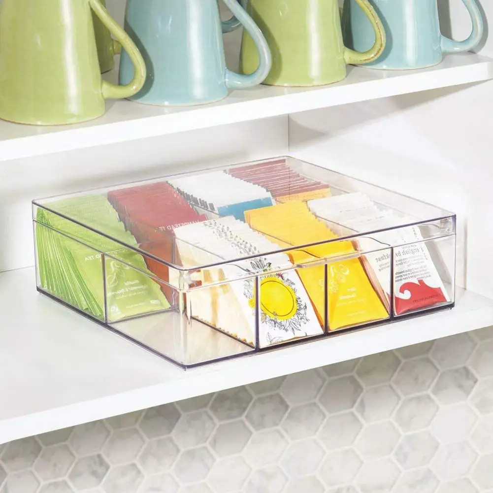 

Plastic Tea Bag Storage Bin With Lid Clear Tea Bags Holder Organizer Multipurpose Stackable Pantry Storage Box For Home Office