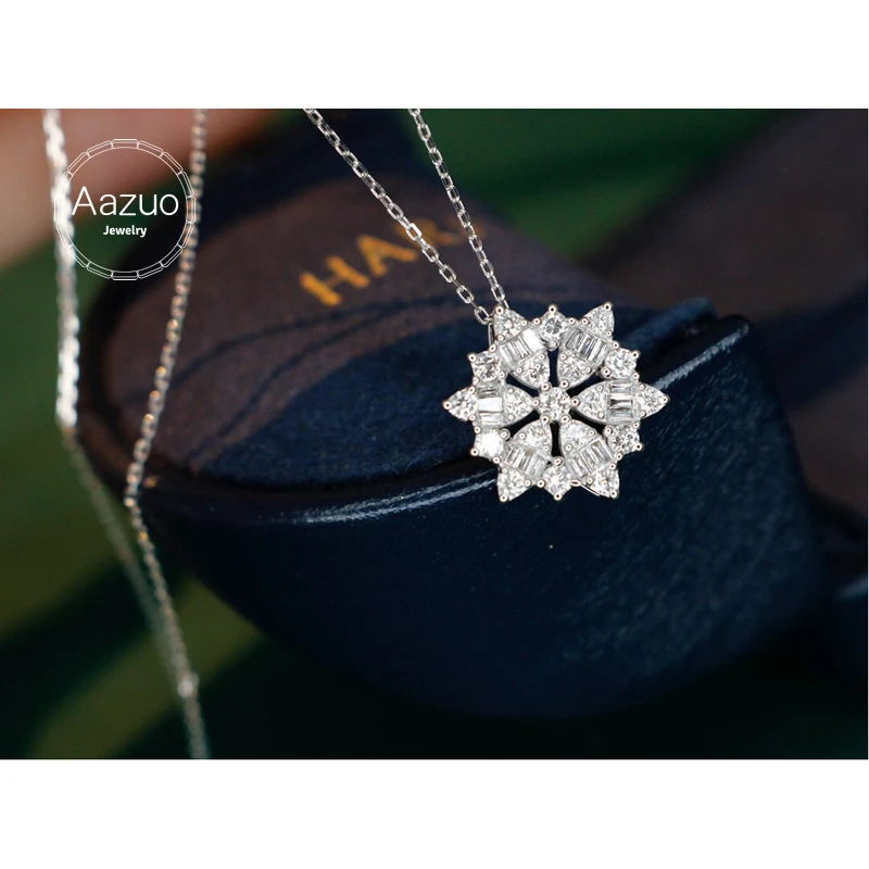 

Aazuo 18K Solid White Gold Real Diamonds 0.70ct Sun Flower Pendent With Chain Necklace 45CM Gifted For Women Wedding Party Au750