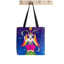 

Shopper Neon Rainbow Baphomet Tote Printed Tote Bag women Harajuku shopper handbag girl Shoulder shopping bag Lady Canvas Bag