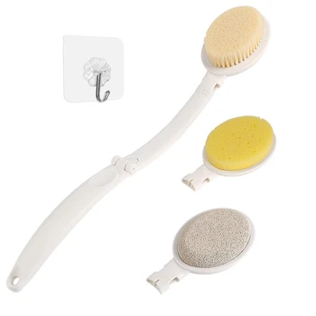 

Bath Body Brush Set with Long Handle, 3 In 1 Foldable Shower Brush Back Scrubber with Brush Sponge Pumice Head for Bath and Show