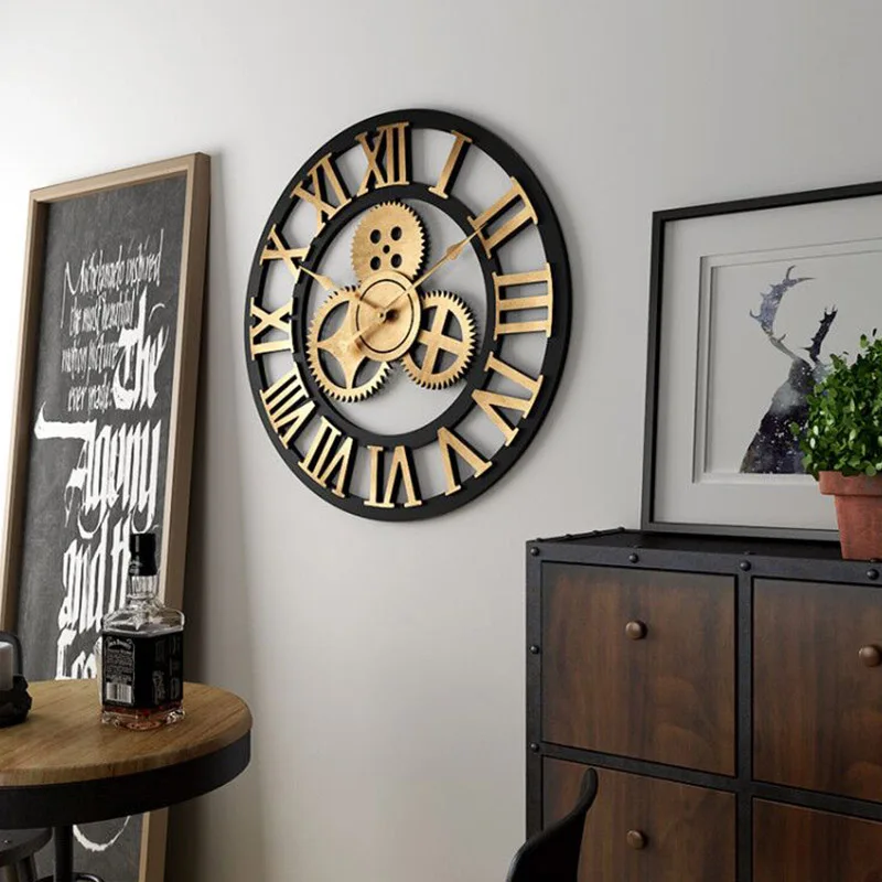 11 типов бесшумные настенные часы 3D Ретро деревенские DIY декоративные роскошные деревянные ручной работы негабаритные настенные часы для домашнего бара Кафе Декор