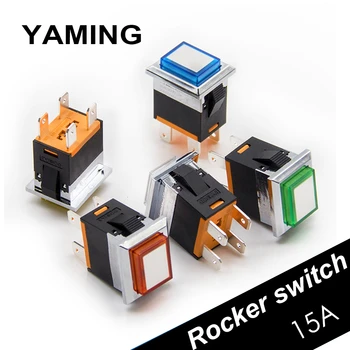

Rectangle Metal Rocker Switch 15A/250V Electrical Normally Open Power Latching/Reset With Lamp Push Button 4 Pins