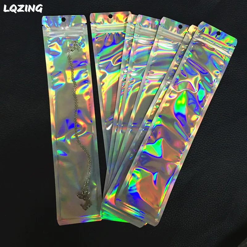 Golden Holographic Mylar Rainbow Laser Foil Resealable Heat Seal Food Pouch Bags 