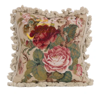 

Completed Hand Crafted Needlepoint Colorful Floral White Cotton Cushion Covers New Wool Woolen Needlepoint Christmas