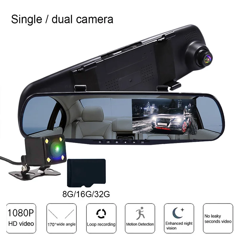 4,3 ''Full HD 1080P Автомобильный видеорегистратор камера рекордер с двойным объективом видеорегистратор авто рекордер зеркало ночного видения камера заднего вида циклическая запись