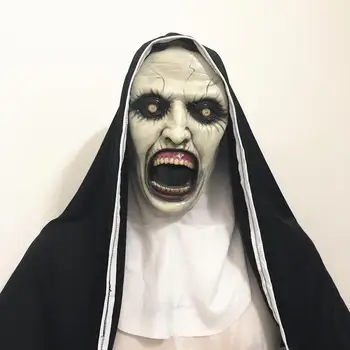 

LED Horror Nun Mask Scary Female Ghost Latex Masks with Headscarf Halloween Party Props