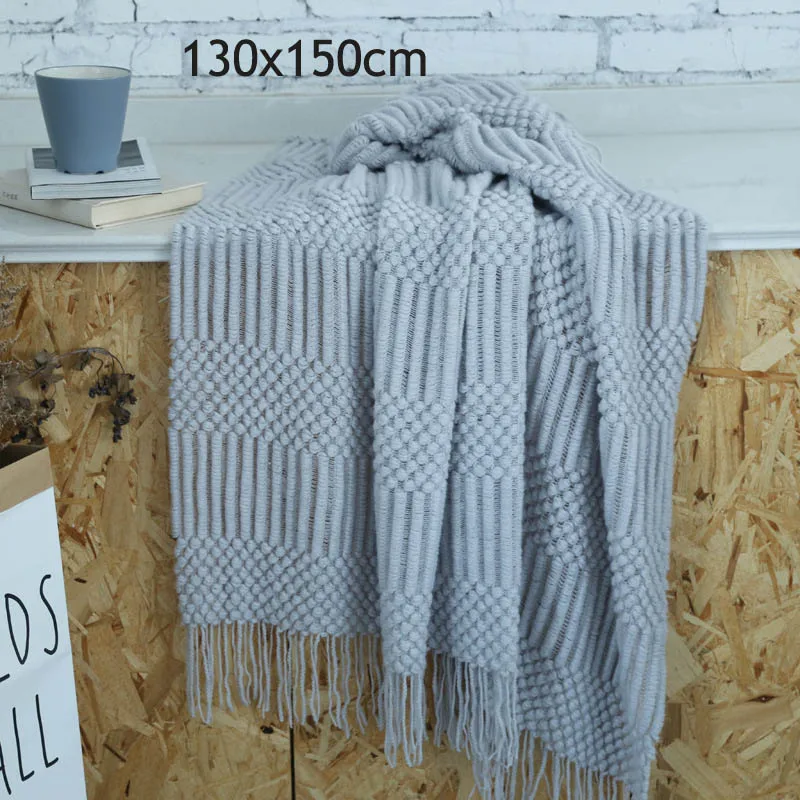 light grey Мягкое дорожное одеяло из искусственного кашемира, одеяло s, диван, ковер, ворс, кондиционер, для комнаты, палантин, две стороны, кисточка, Манта - Цвет: light grey