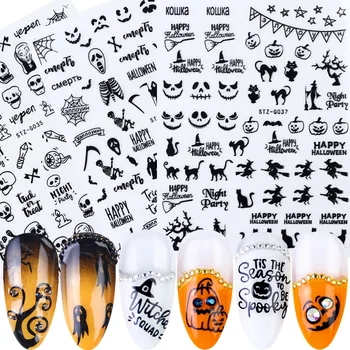 

1pcs 3D Black Halloween Nail Sticker Russian Letters Pumpkin Bat Ghost Skull Horror Decals Manicure Decoration JISTZ-G032-040-2