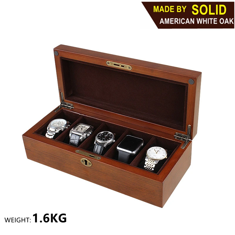 2022 New Luxury 5 Slots Solid Wooden Watch Box Watch Holder Wood Jewelry Organizer Box for Man Gift