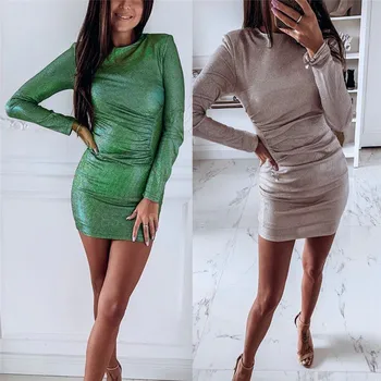 

Women Casual Plain Boydcon Ladies OL Bodycon Mini Dress Elegant Long Sleeve Evening Party Club Dames Solid Ladies Dresses