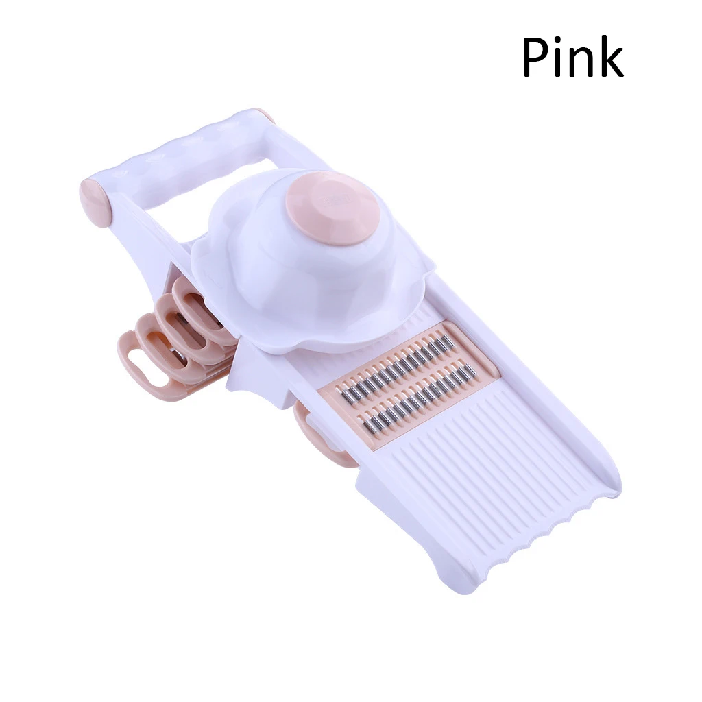 Pink Многофункциональная мандолина, овощерезка для фруктов, терка, резак для картофеля, моркови, сыра, Овощечистка, терка, корзина для слива, кухонные инструменты - Цвет: Pink