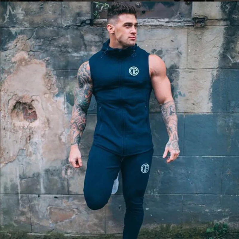 Mens Bodybuilding Hooded Tank Top Cotton sleeveless Vest Sweatshirt Gyms Fitness Workout Casual Fashion Tops Clothing