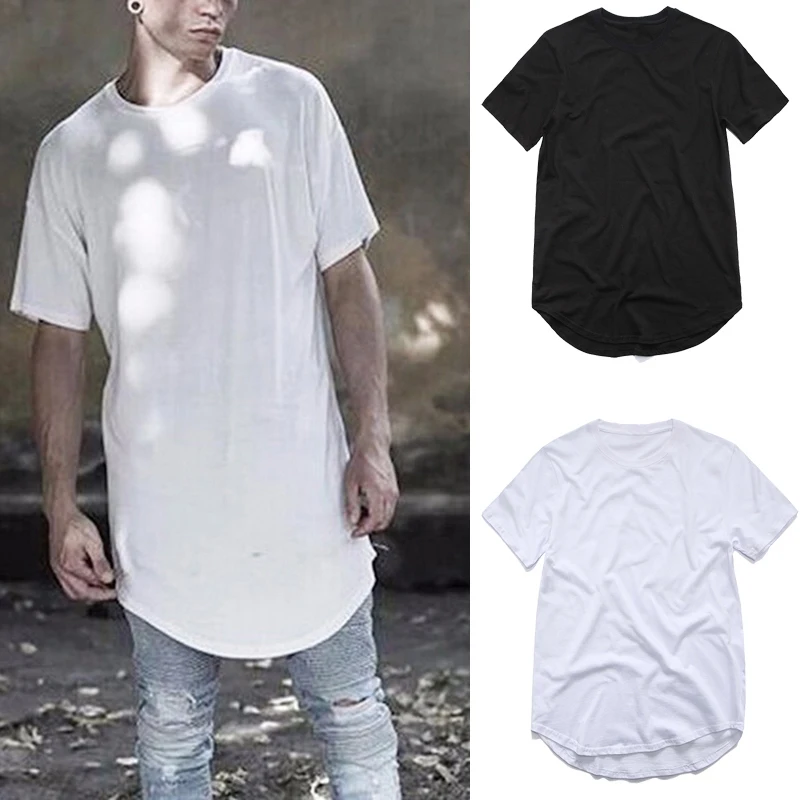 NEW Curve Hem Short Sleeve Mens T Shirt Hip Hop Swag Style Streetwear Male Solid Top Tee O-neck T-shirt Men Clothing | Мужская одежда