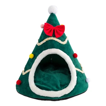 

Cat Bed Cat Tent House Christmas Tree Cat House Bed Comfortable Soft Semi-Closed Triple-Cornered Cat Bed Pet Tent House