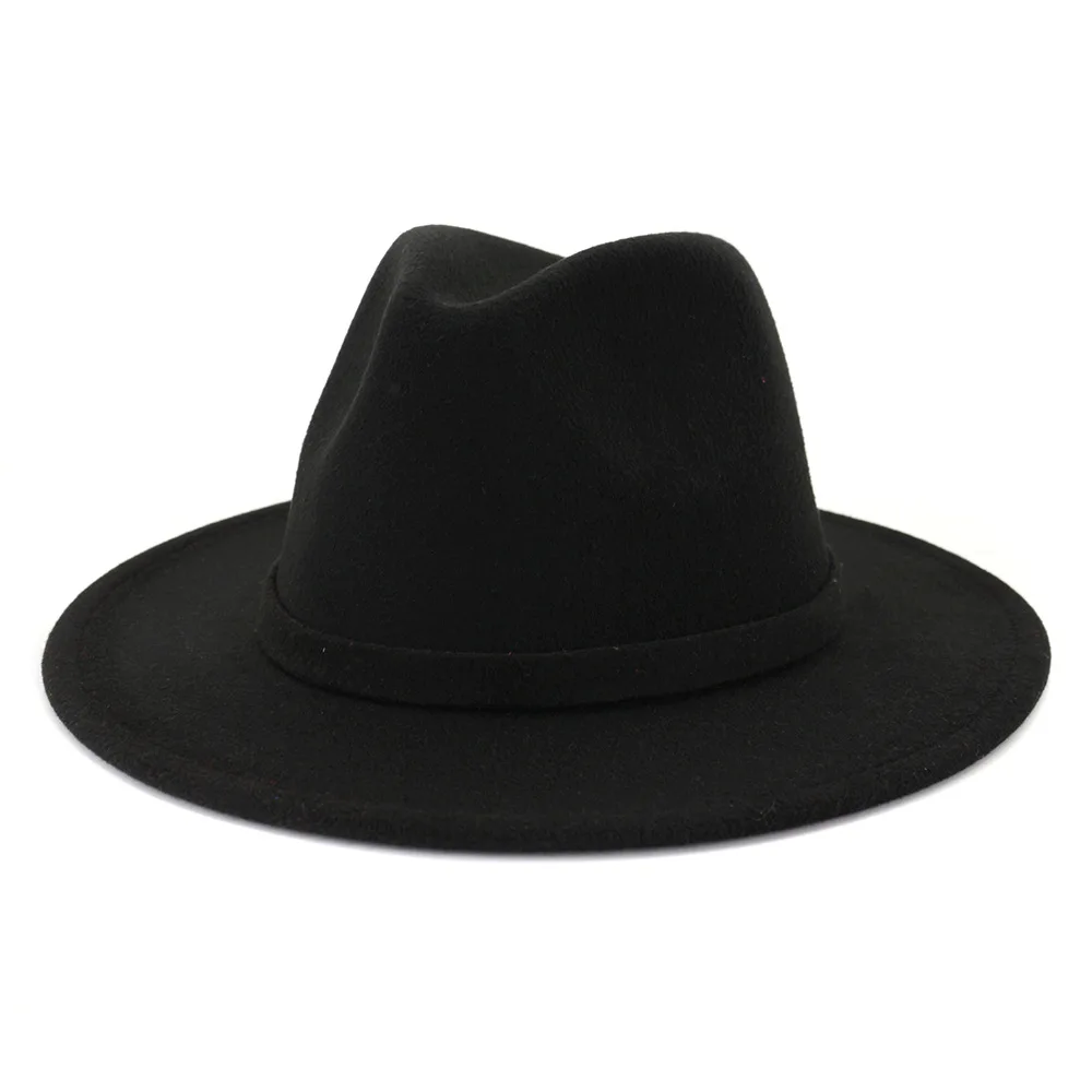 Чистый цвет Ретро Fedora шляпа для женщин войлочная широкая шляпа Винтаж Джаз Fedora Шляпа пара кепка осень chapeau femme AD0879