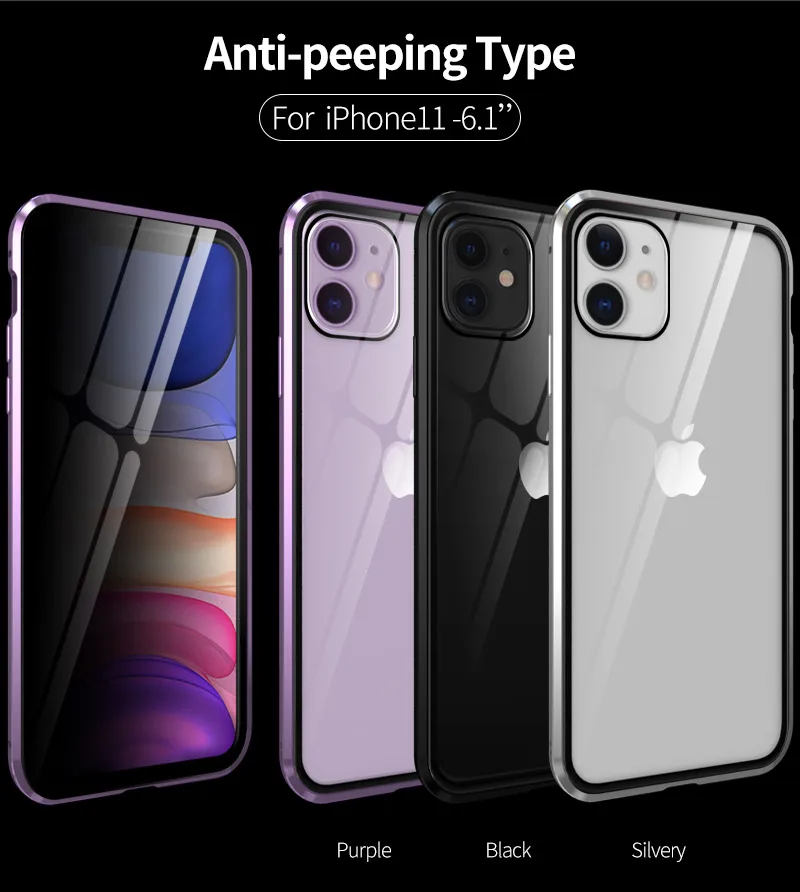 Магнитный чехол для iphone 11, чехол для iphone 11, металлический двухсторонний чехол из закаленного стекла для iphone 11