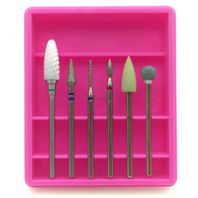HTHL-6Pcs Алмазный Набор для ногтей, фреза для маникюра, роторные сверла для чистки ногтей, электрическая машина, аксессуары для дизайна