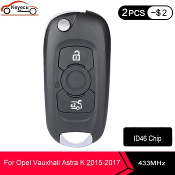 

KEYECU 2x Flip Remote Control Car Key FOB 3 Buttons 433MHz PCF7937E/ HITAG 2/ 46 Chip for Opel Vauxhall Astra K 2015 2016 2017