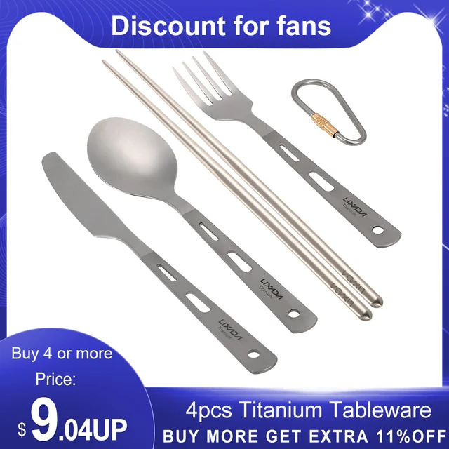 4pcs Titanium Tableware Camping Fork Spoon Ultra Light Outdoor Cutlery Set for Picnic Travel Backpacking Hiking Kitchen 1
