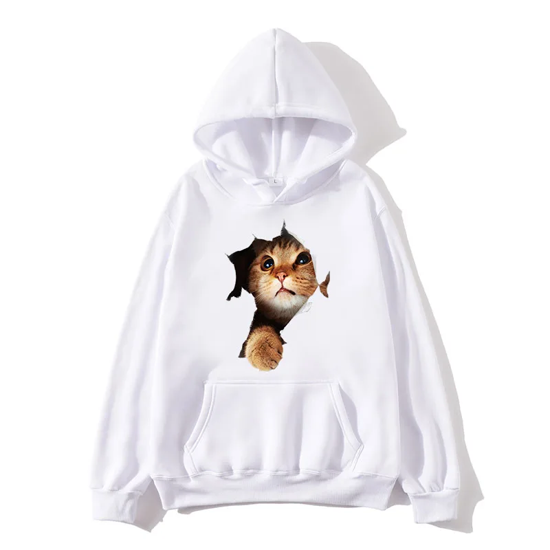 Kawaii Cat толстовки для мужчин и женщин с принтом Осень Harajuku Хип-хоп толстовка