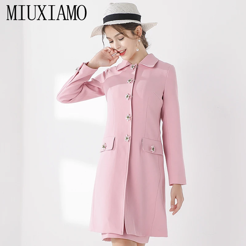 

MIUXIMAO High Quality 2019 Fall Coat Newest Arrival Casual Full Sleeve Lily Button Casual Slim Cute Pink Jacket Women Vestidos