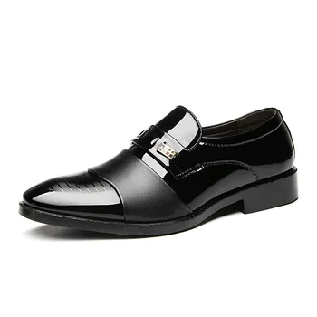 

Handmade Men Patent Leather Dress Shoes High Quality Italian Design Brown Red Color Mens Hand-polished Point Toe Wedding Shoes