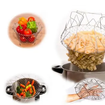 

Stainless steel retractable folding frying basket kitchen net leakage lattice