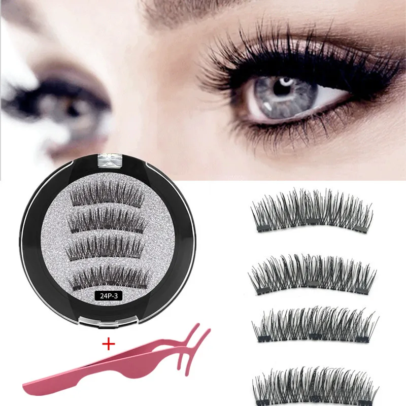 

Magnetic eyelashes with 3 magnets magnetic lashes natural false eyelashes magnetic eye lashes with eyelashes applicator-24P-3