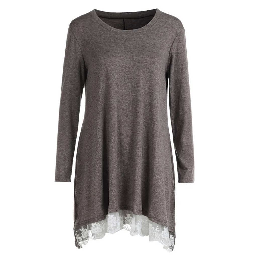 Poleras mujer de moda camiseta mujer Футболка женская кружевная Повседневная Туника с длинным рукавом Топы свободная футболка camisa feminina
