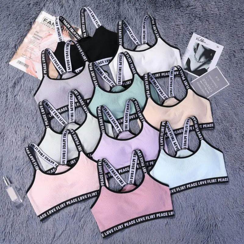 Wide Shoulder Strap Stretch Bra Sexy Cotton Bra Women Knitted Letter Printing Bras