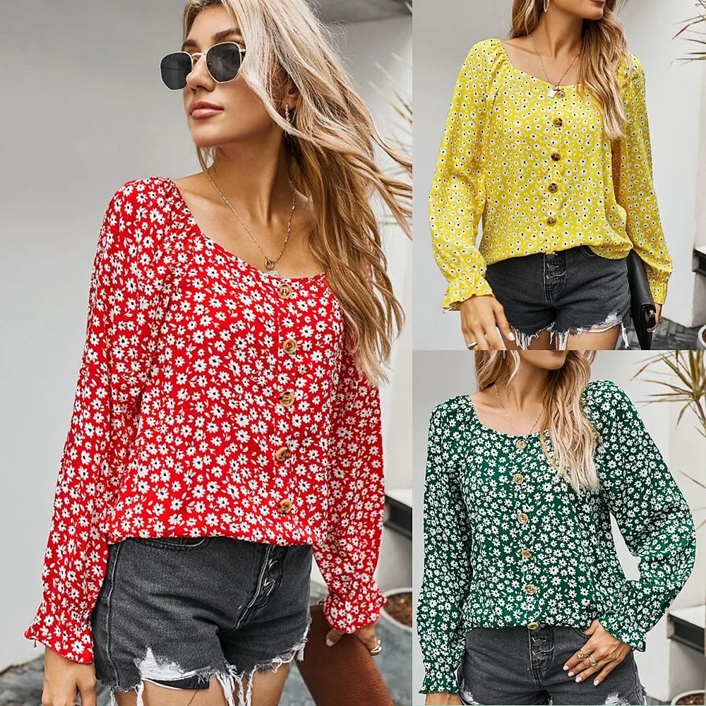 

Women's 2020 Autumn Square Collar Loose-fitting Girl Conventional Sleeve Shirt Blouse Womens Tops And Blouses