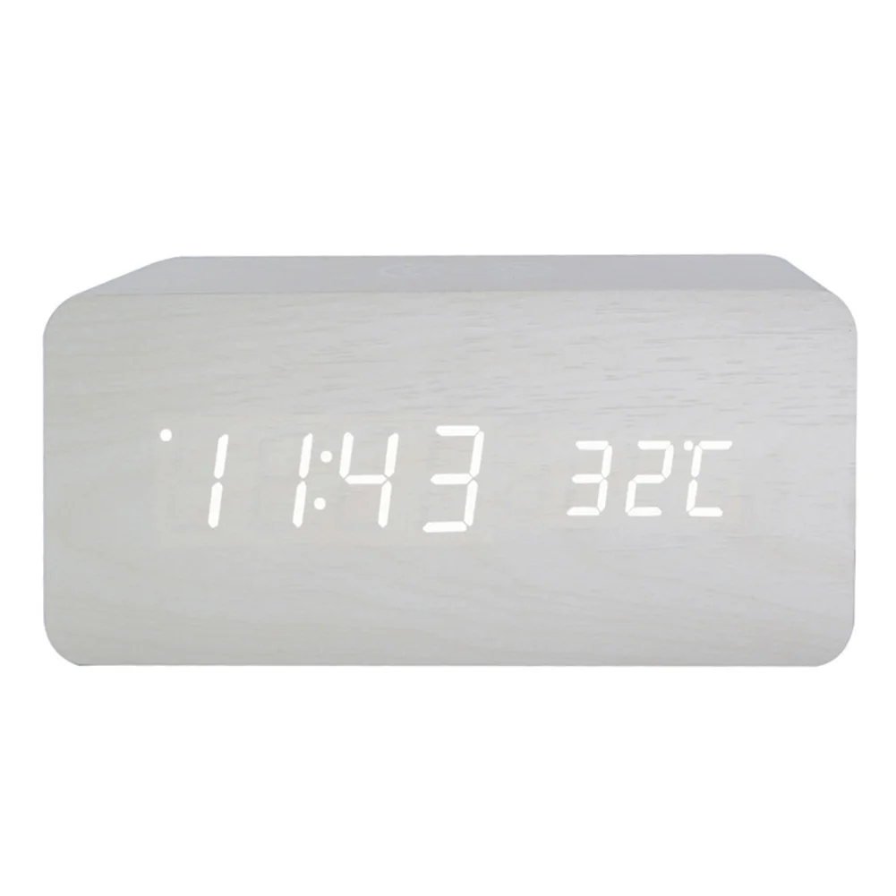  Home Desk Gift Digital Display Qi Wireless Charger Led Modern Wooden Clock Dual Power Multifunction