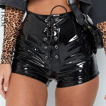 

NEW 2020 Lace Up Ladies PU Leather Short Pants Fashion Cross Bandage High Waist Women Summer Shorts Vintage Streetwear Bottoms