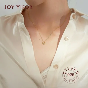 

925 Sterling Silver Pendant Neckelace For Women Light Gold Plated Jewellery round Necklaces Fine Jewelry