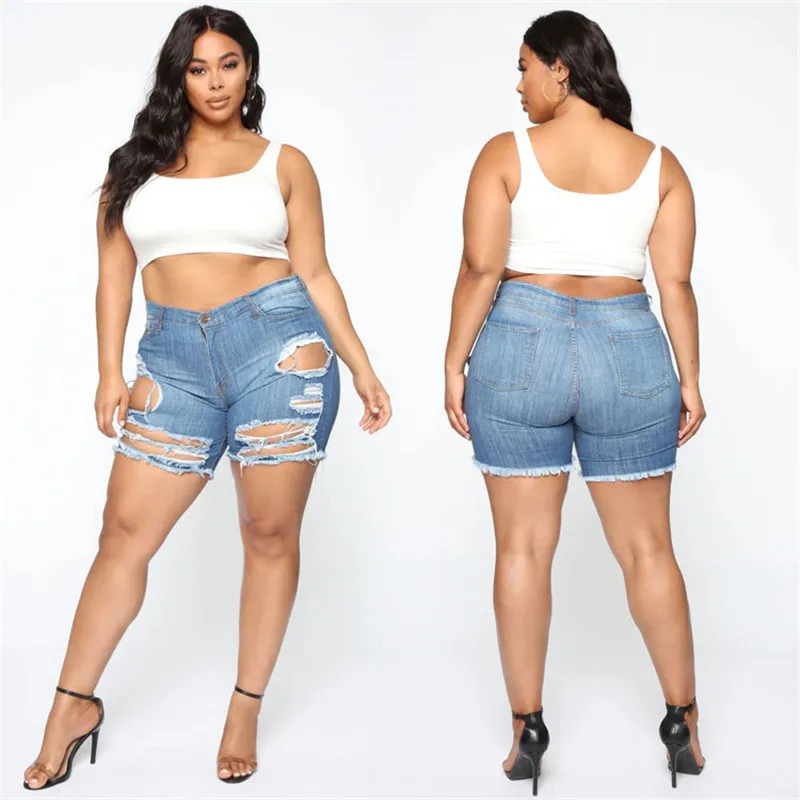 

Plus size shorts women summer Ripped denim shorts casual Skinny jeans shorts 2XL-5XL drop shipping 2020 new