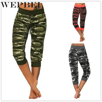 

WEPBEL Women's 3/4 Lightweight Jogging Capri Pants Camouflage Sport Fitness Pants Trousers Legging Plus Size