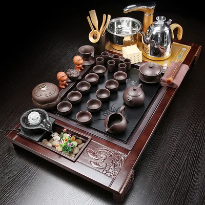 Automatic Kung Fu Tea Set Home Simple Water Ceramic Solid Wood Living Room Tea Table Tea Tray Integration Tea Ceremony - Цвет: 14